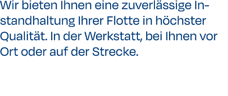 Wir bieten Ihnen eine zuverl ssige Instandhaltung Ihrer Flotte in h chster Qualit t. In der Werkstatt, bei Ihnen vor ...