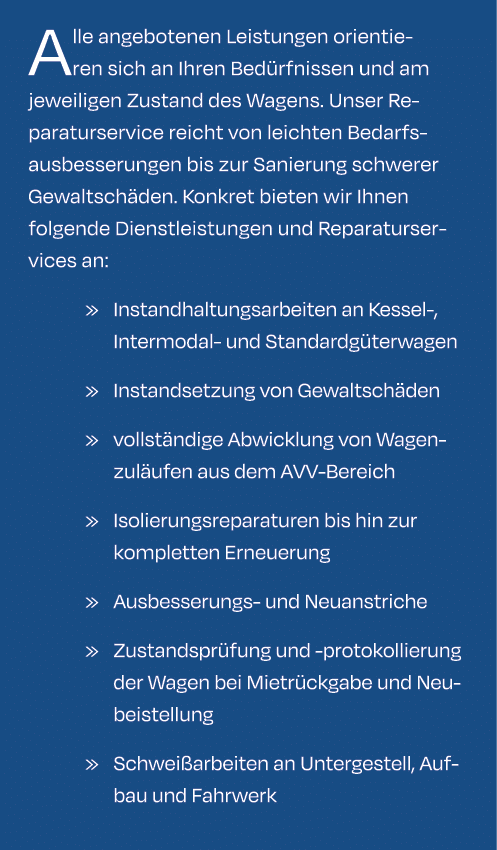 Alle angebotenen Leistungen orientieren sich an Ihren Bed rfnissen und am jeweiligen Zustand des Wagens. Unser Repara...