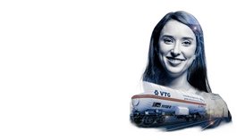  Portrait of a smiling woman with a tank wagon superimposed over her silhouette