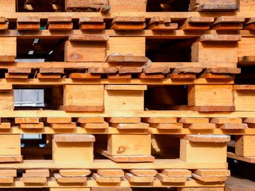 Several stacked wooden platforms.